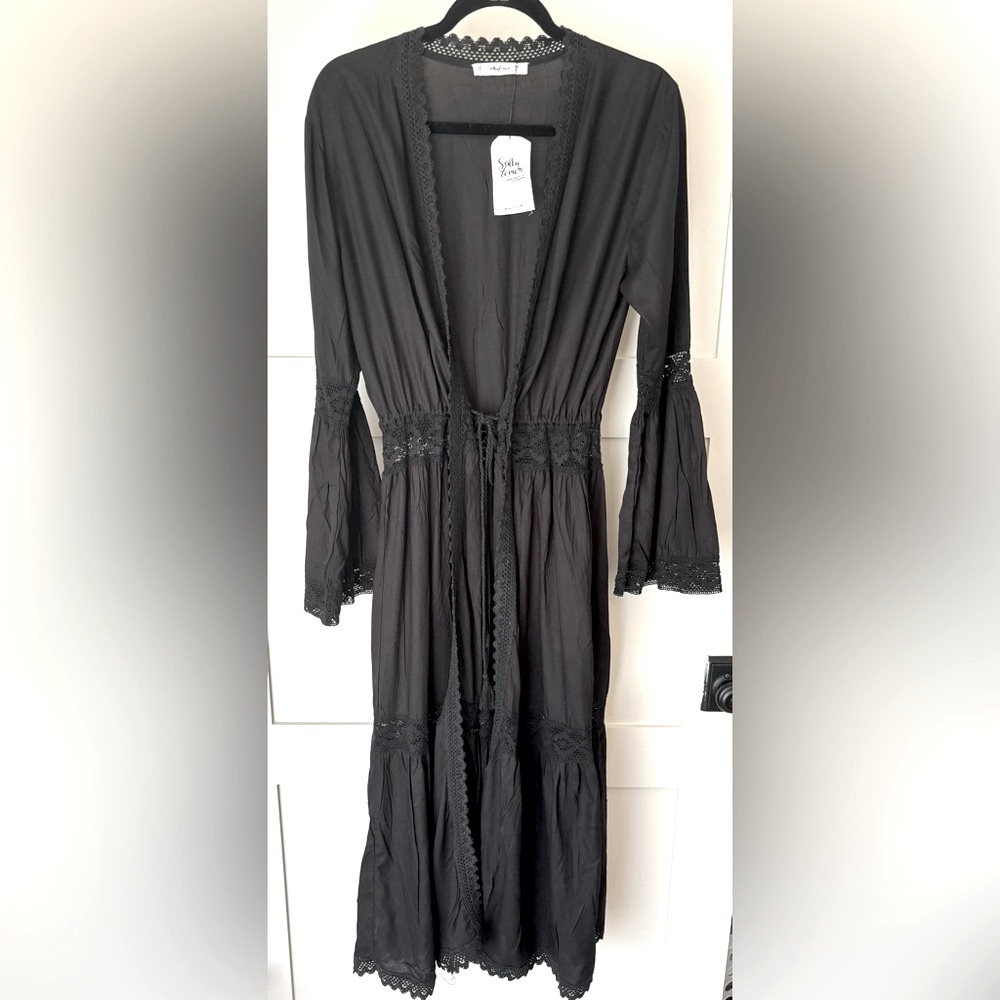Salty Lemon Open Front Lace Inset Swim Cover Up NWT Size M - Picture 2 of 6